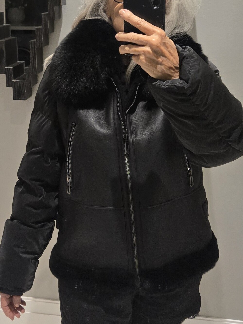 Mitchies Genuine Shearling Leather Bomber Sz Sm